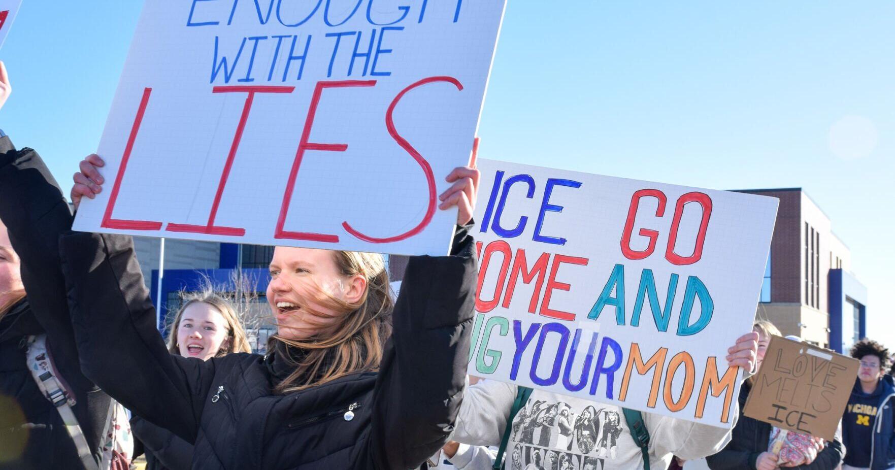 Over 150 OHS students participate in walkout , protesting ICE