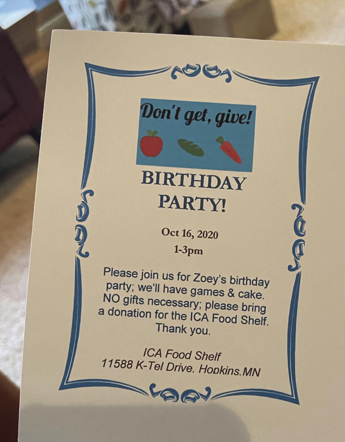 Scenic Heights Student S Don T Get Give Campaign Turns Birthday Gifts Into Food Donations Excelsior South Lake Hometownsource Com