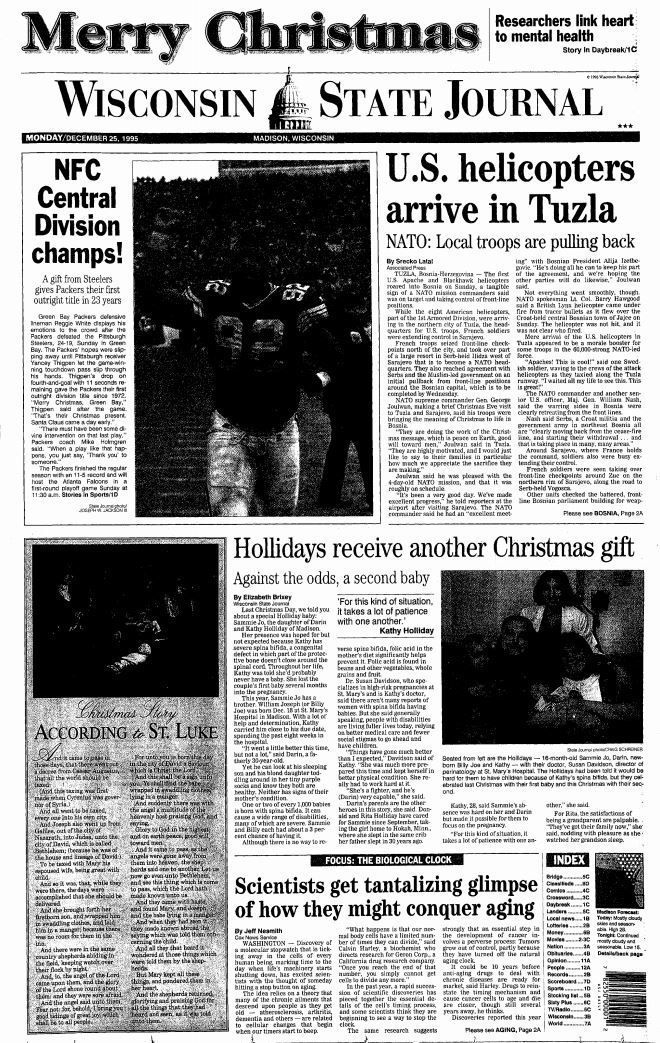 Wisconsin State Journal front page, Christmas 1995