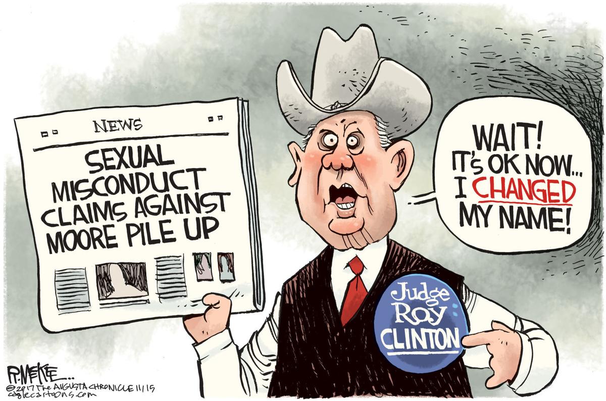 Roy Moore changes his name to survive scandal, in Rick McKee's latest