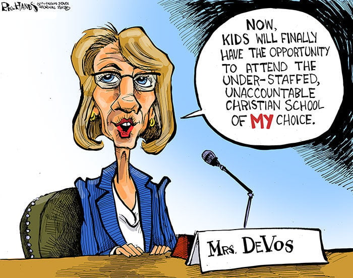 Image result for cartoon on betsy devos