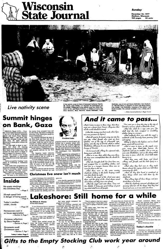 Wisconsin State Journal front page, Christmas 1977