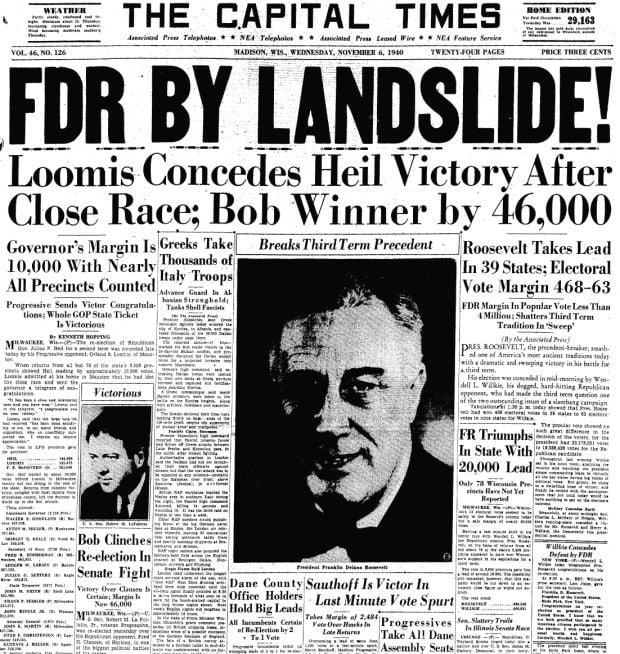 Image result for fdr wins unprecedented third term in office