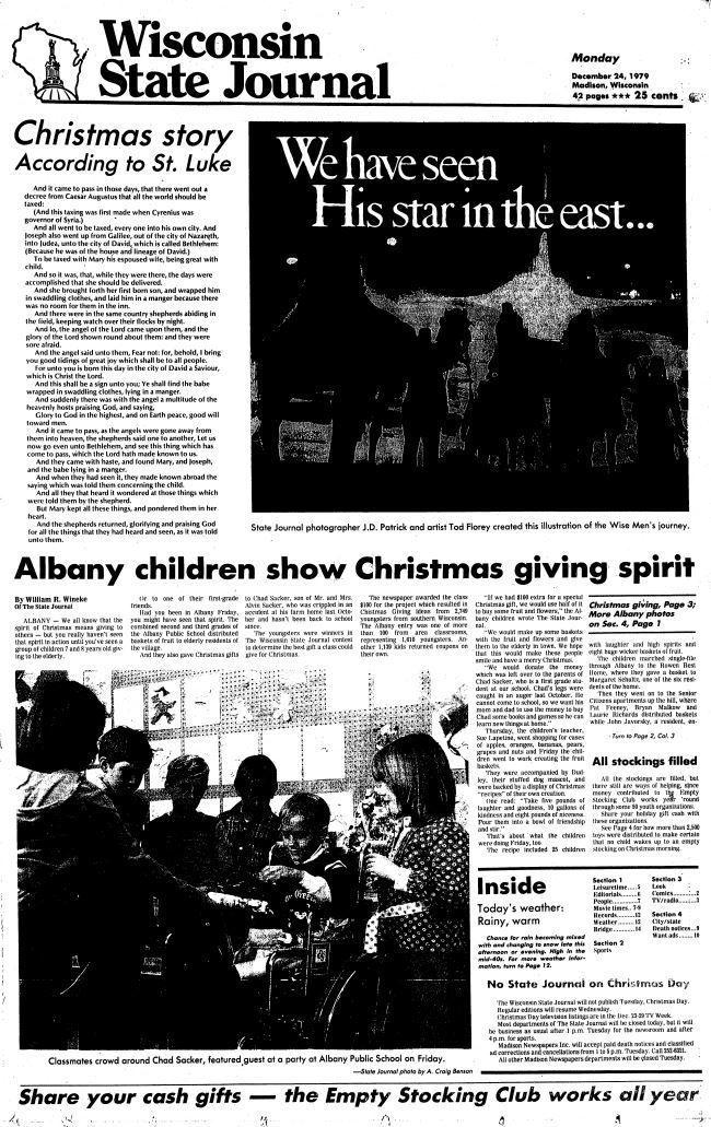 Wisconsin State Journal front page, Christmas 1979