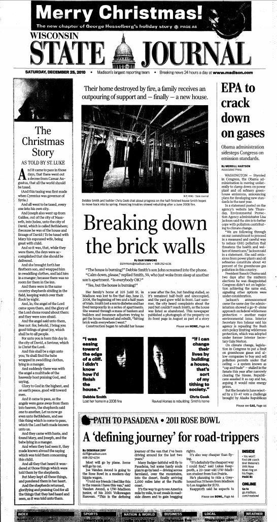 Wisconsin State Journal front page, Christmas 2010