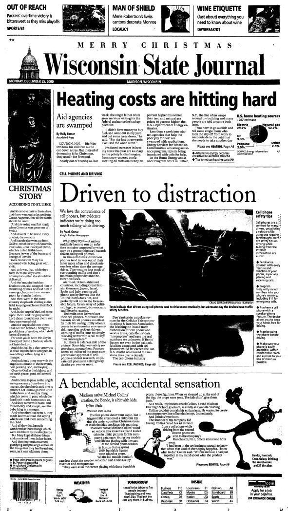Wisconsin State Journal front page, Christmas 2000