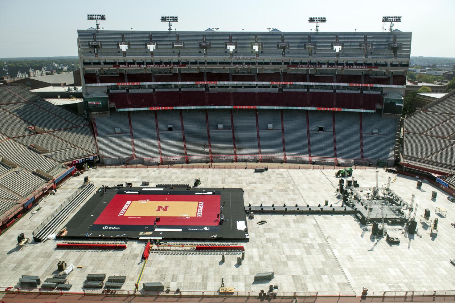 A first look at the court for Volleyball Day in Nebraska