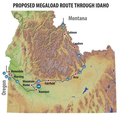 Proposed megaload route through Idaho