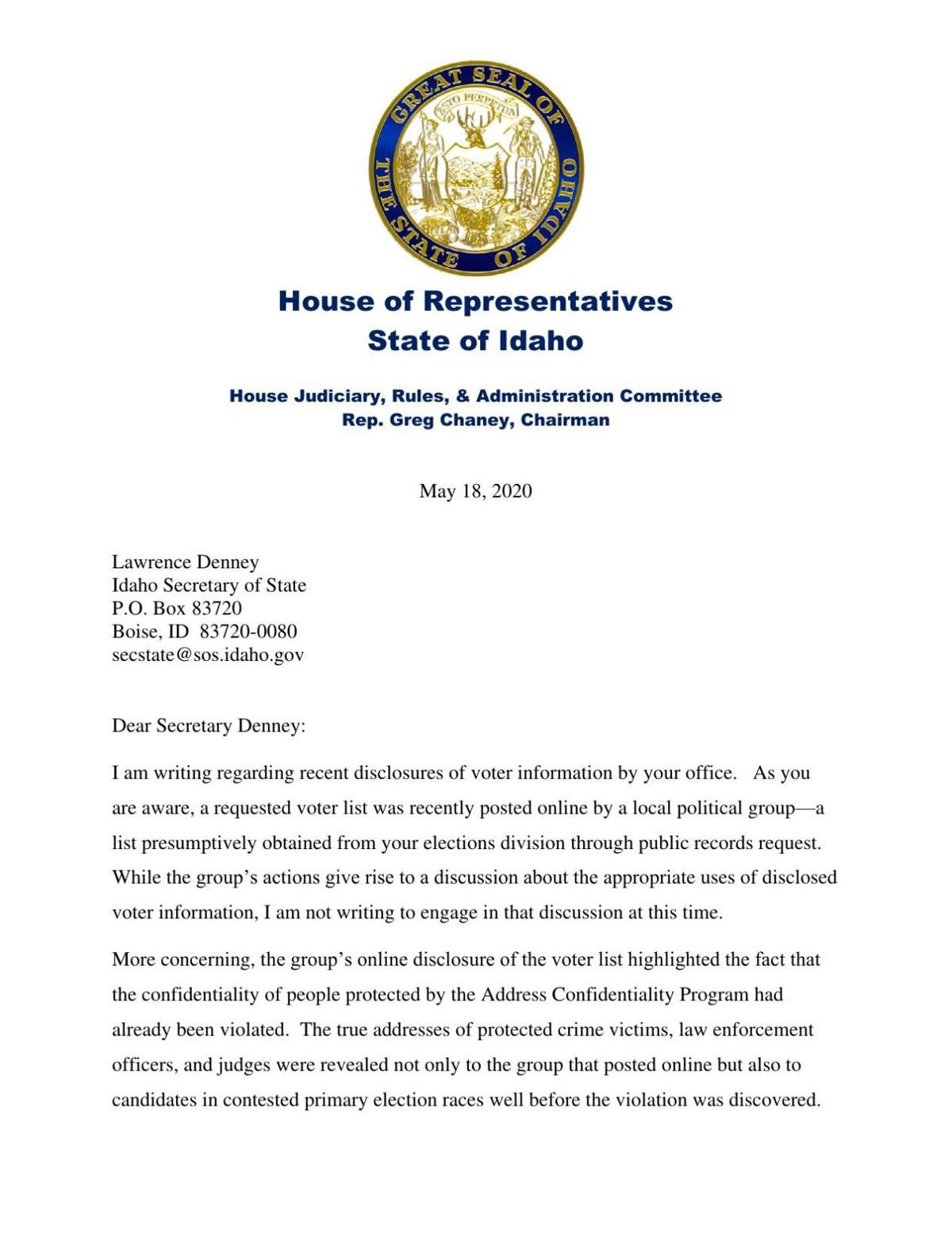 Chaney Letter To Denney 5 18 Idahopress Com