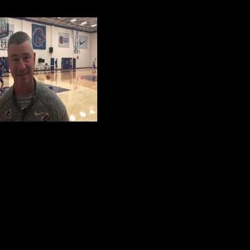 Boise State basketball coach Leon Rice talks before the first practice ...