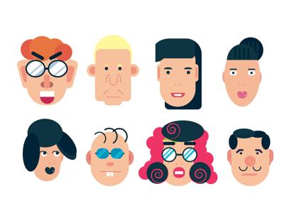 Flat vector characters. Vector avatars with eyes. Smiling happy people. Happy emotions. Vector portraits.