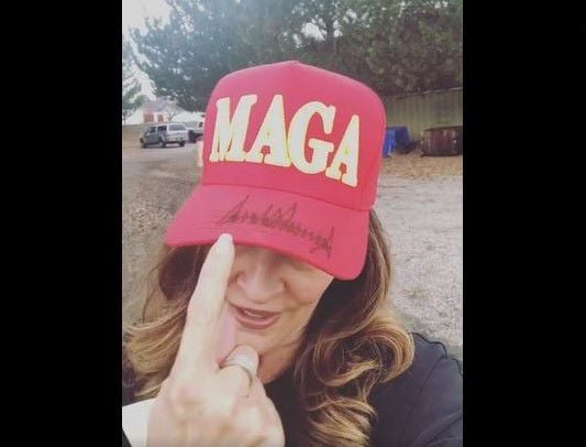 Janice McGeachin screenshot with autographed MAGA hat