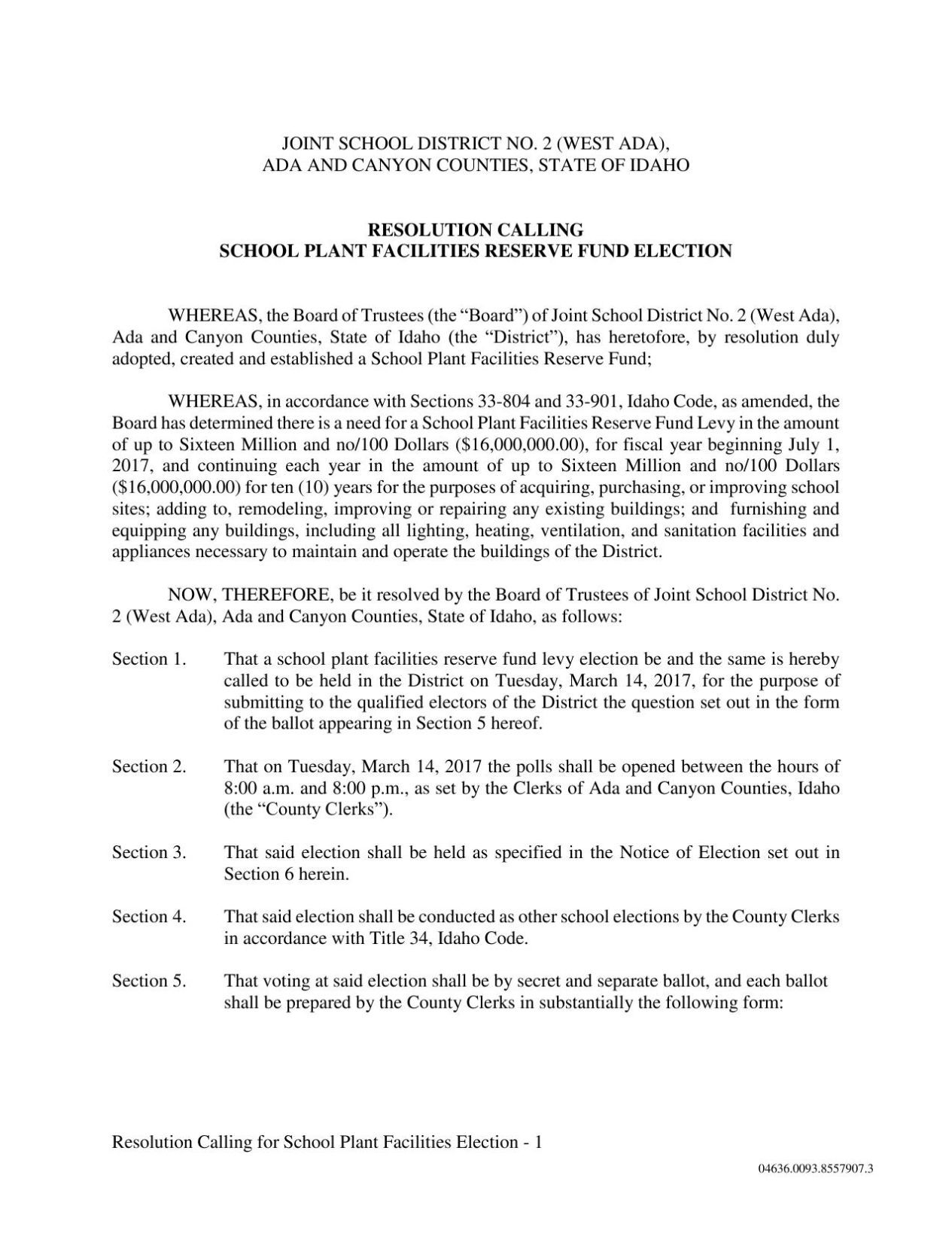 West Ada levy resolution 2017