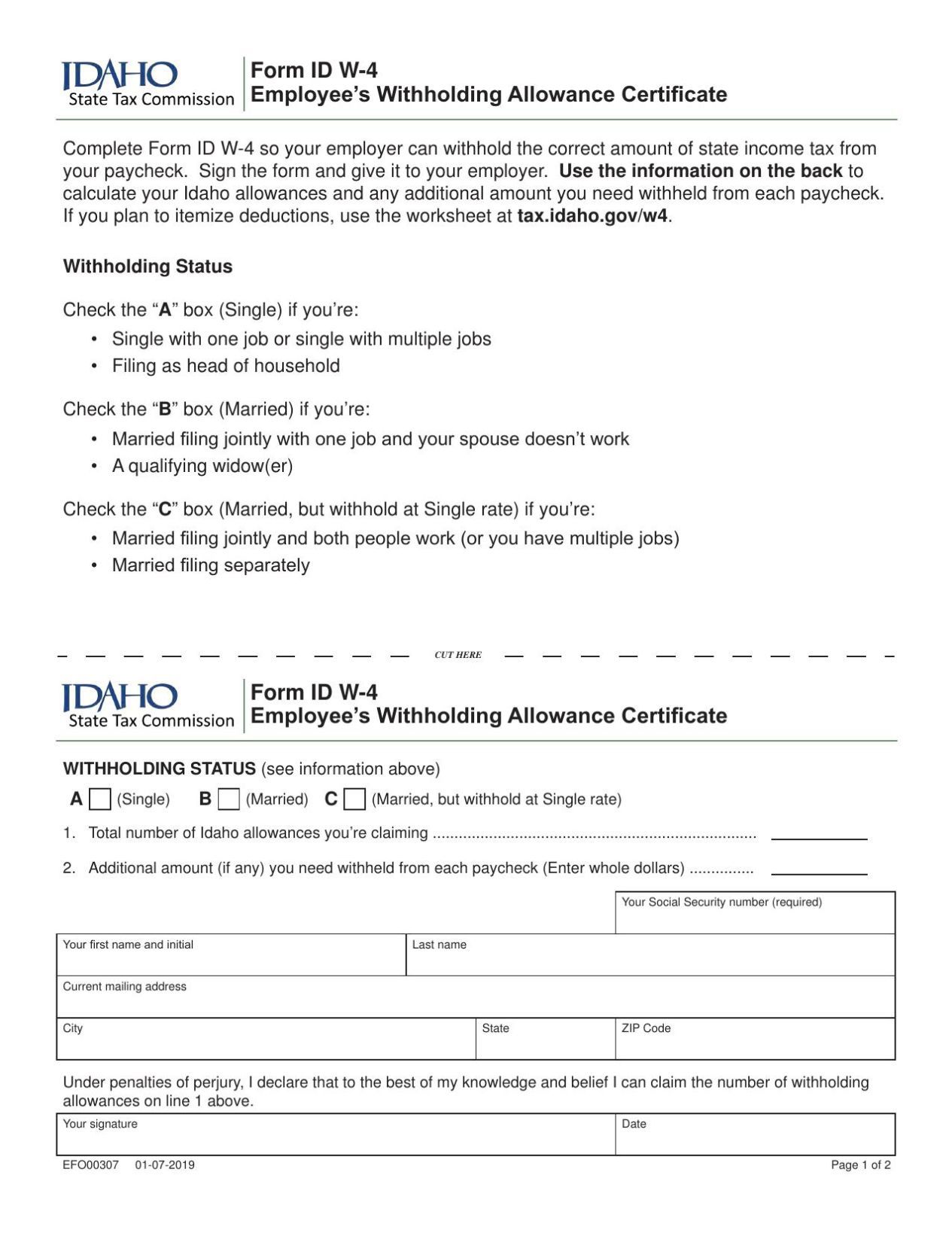 W4 Form 2023 Idaho - Printable Forms Free Online