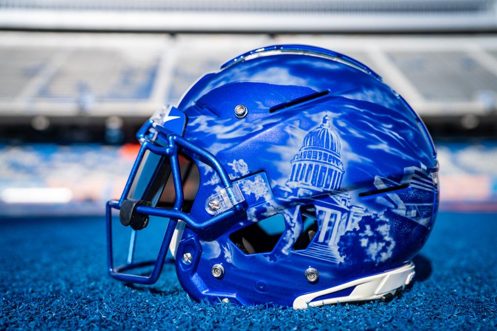 blue football helmet ideas Boise State's specialty helmet design a year in the making from Nebraska  artist | Boise State Football Coverage