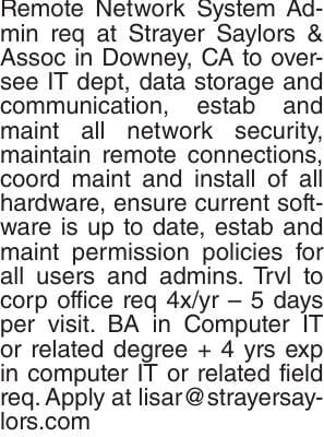 Remote Network System Admin req at | Help Wanted | idahostatejournal.com