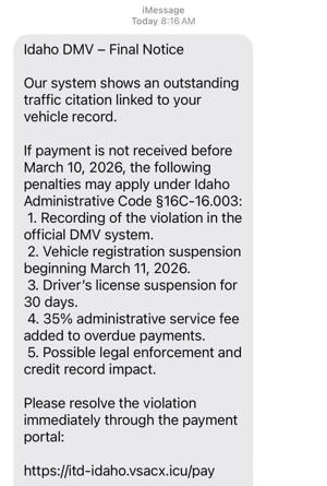 'Final Notice': Idaho residents warned of DMV scam texts