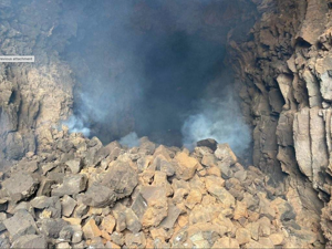 Fire burning inside historic Bear Gulch Railroad Tunnel