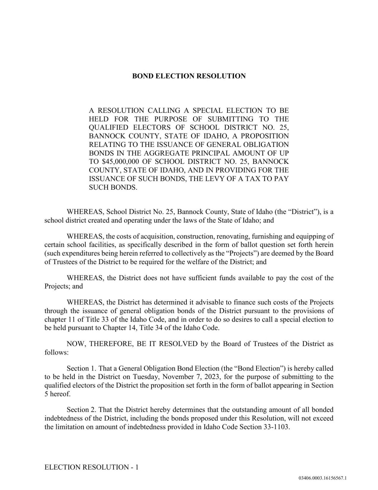 Bond Resolution