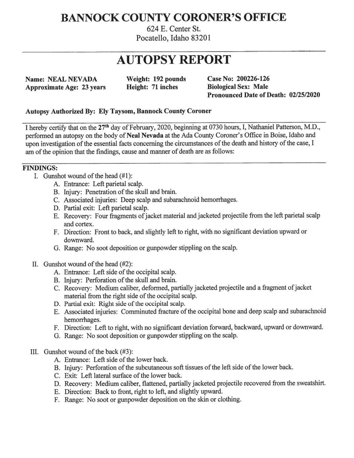 Neal Nevada Autopsy Report Idahostatejournal Com