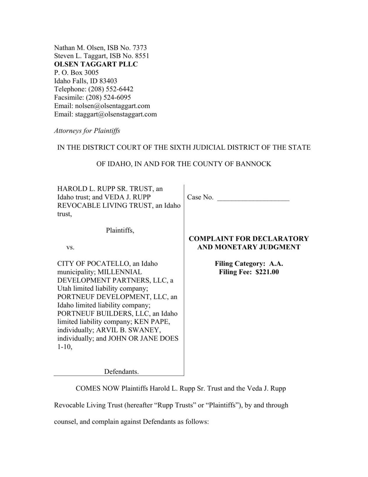 Rupp Family Trust State Lawsuit