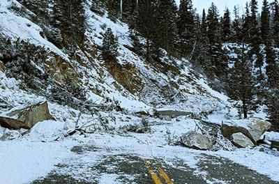 Landslide across Idaho Highway 21 north of Lowman ITD photo