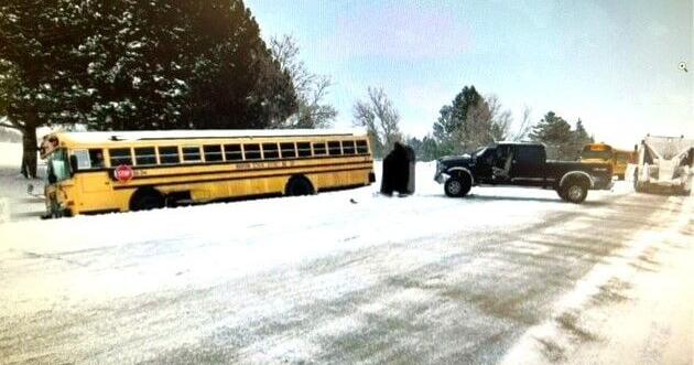 Snowy, icy conditions cause truck to crash into school bus | Geology ...