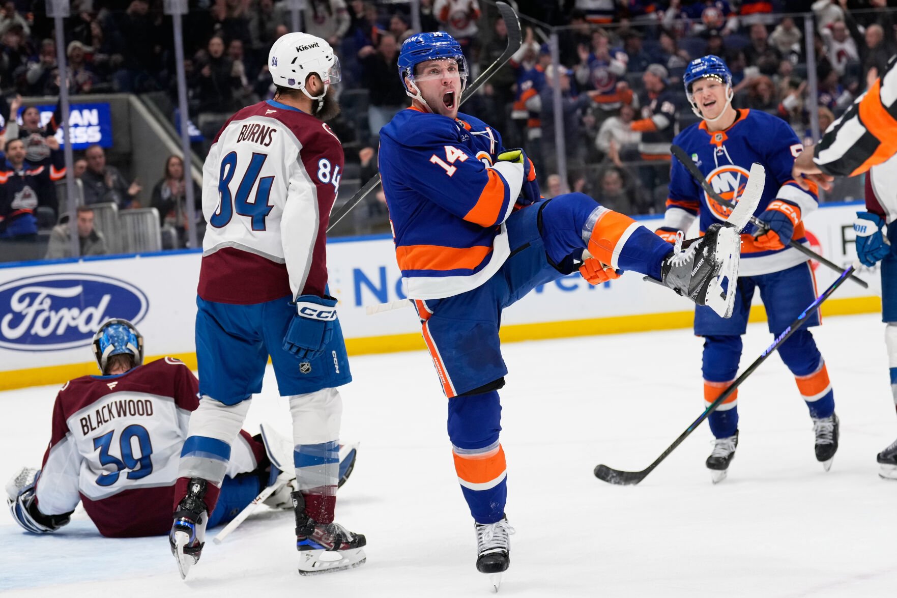 Bo Horvat New York Islanders celebrates after scoring goal against Colorado Avalanche