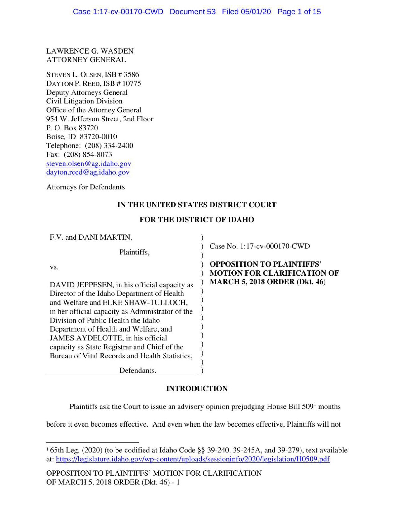 State's reply filing on HB 509