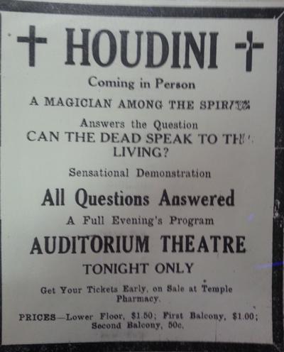Harry Houdini performed at Pocatello’s Auditorium Theater