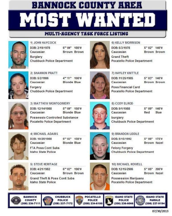 Bannock County 10 Most Wanted Local
