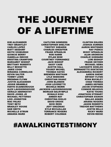 Names on A Walking Testimony T-shirts