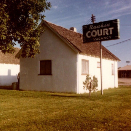 Earlier Auto Court Sign (non-extant) and Stucco Cottage 1, 1969.