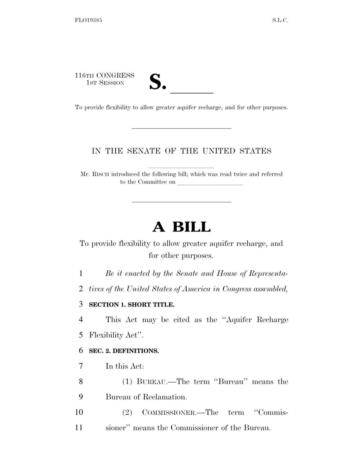 Risch, Fulcher aquifer bill