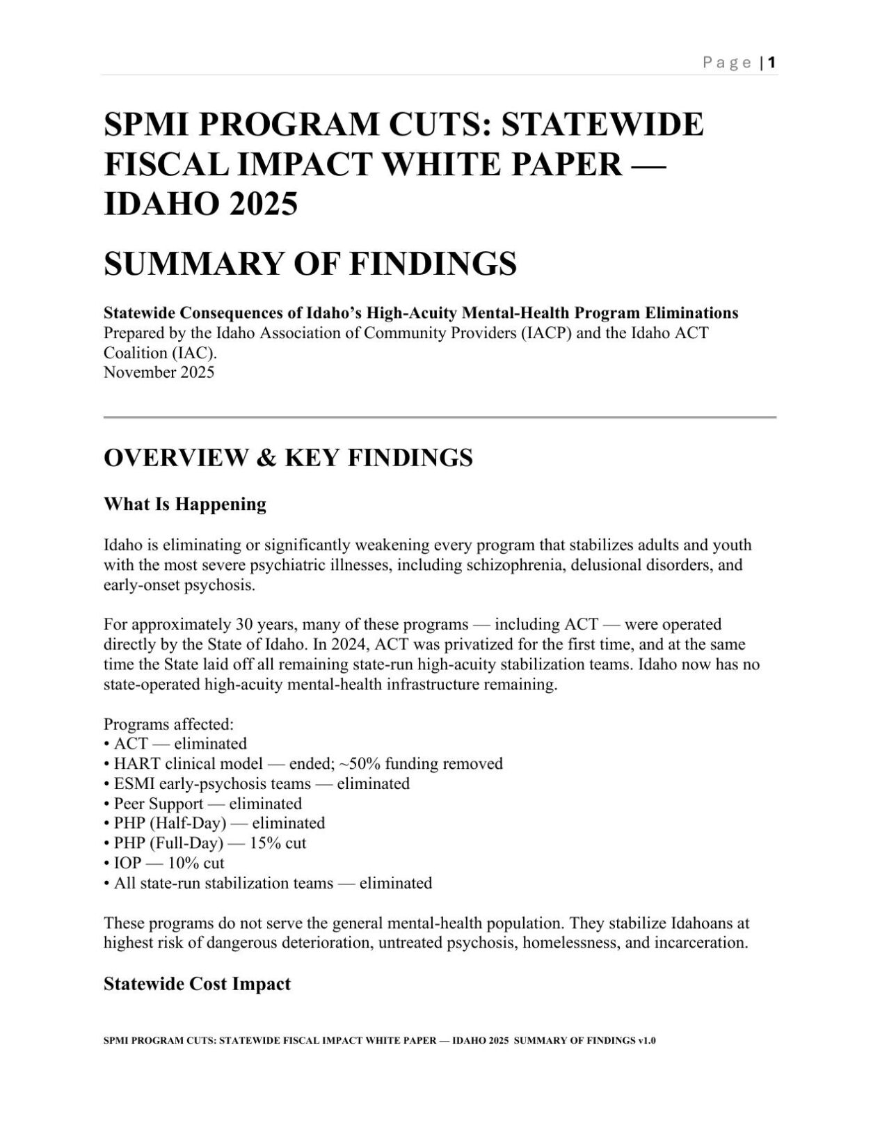 STATEWIDE FISCAL IMPACT WHITE PAPER — IDAHO 2025  SUMMARY OF FINDINGS.pdf