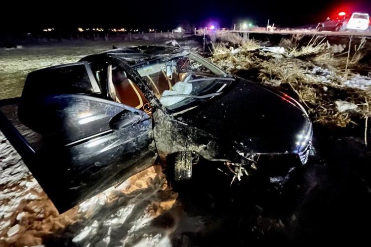 Black Hyundai involved in rollover crash
