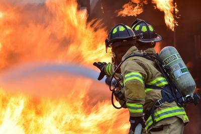 Firefighters fire stock image