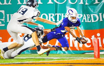 twin century falls idahostatejournal touchdown swensen jovan sowell bentley receiver breaks pylon tackle reaches during