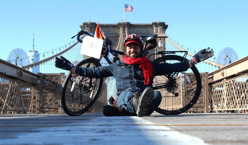 Somen Debnath on the Brooklyn Bridge