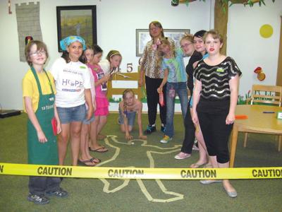Mock murder mystery-library