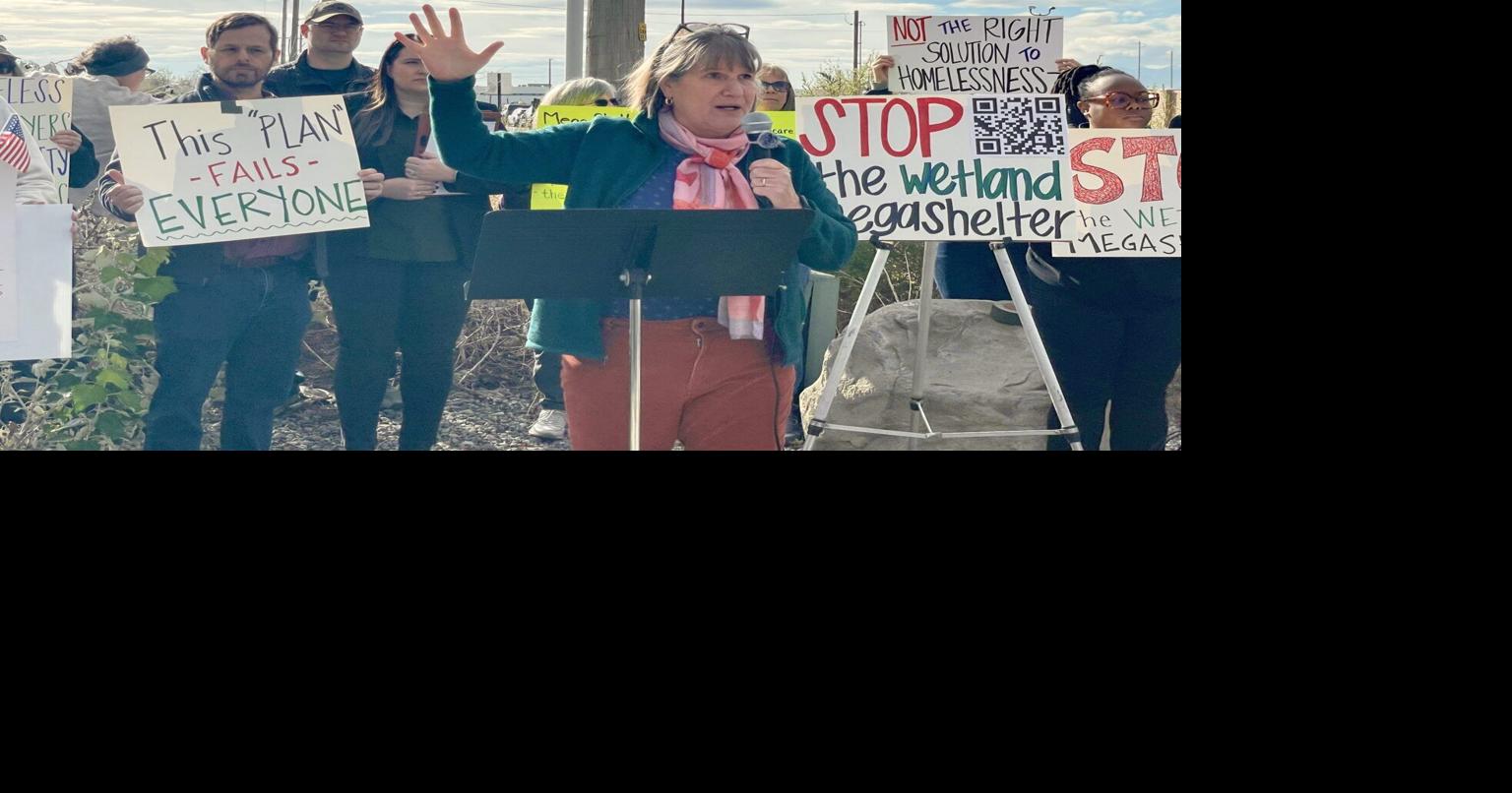 Homelessness advocates, environmentalists rally against homeless ‘mega shelter'