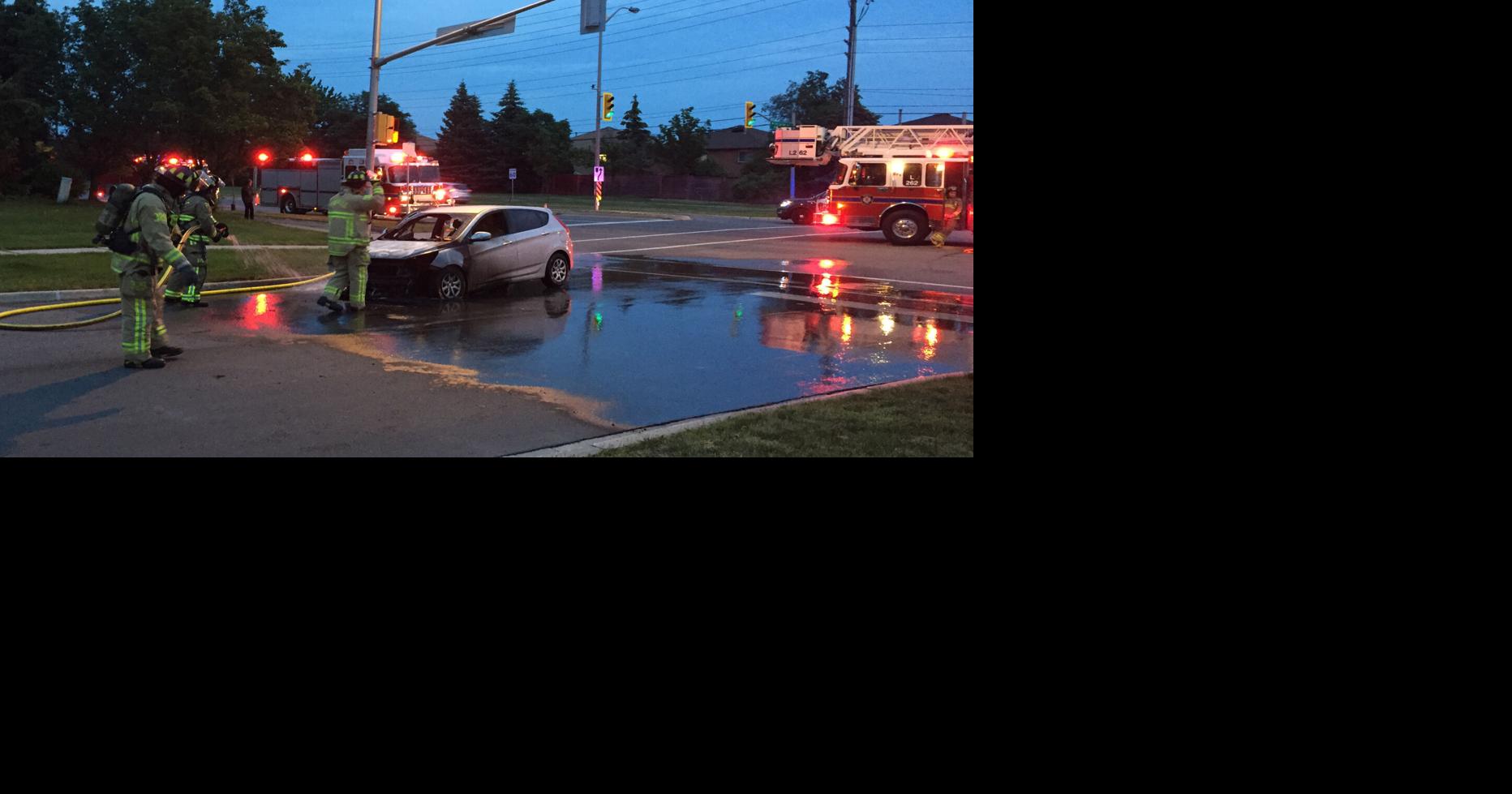 Car fire in Oakville at Upper Middle Road