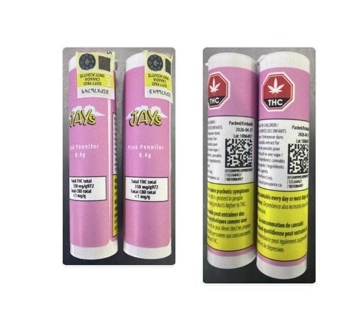 Cannabis Recall Ontario: Jay Pink Pennifer Vape Mislabelled