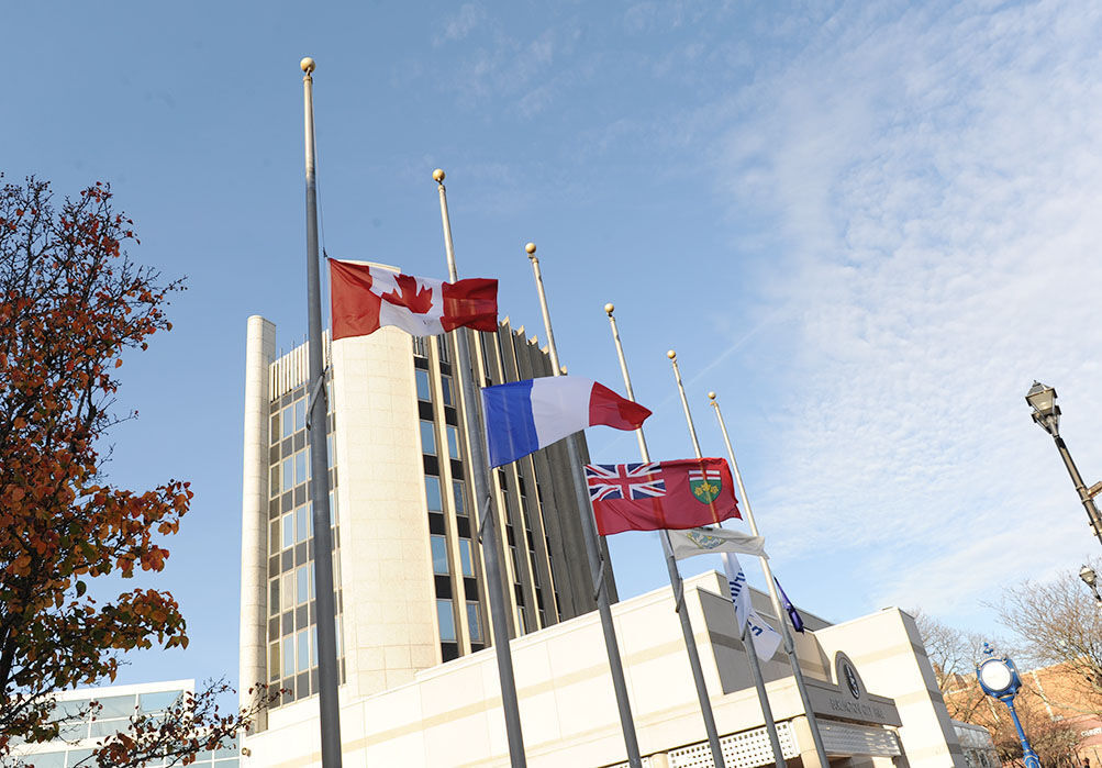 Flags at halfmast at Burlington City Hall