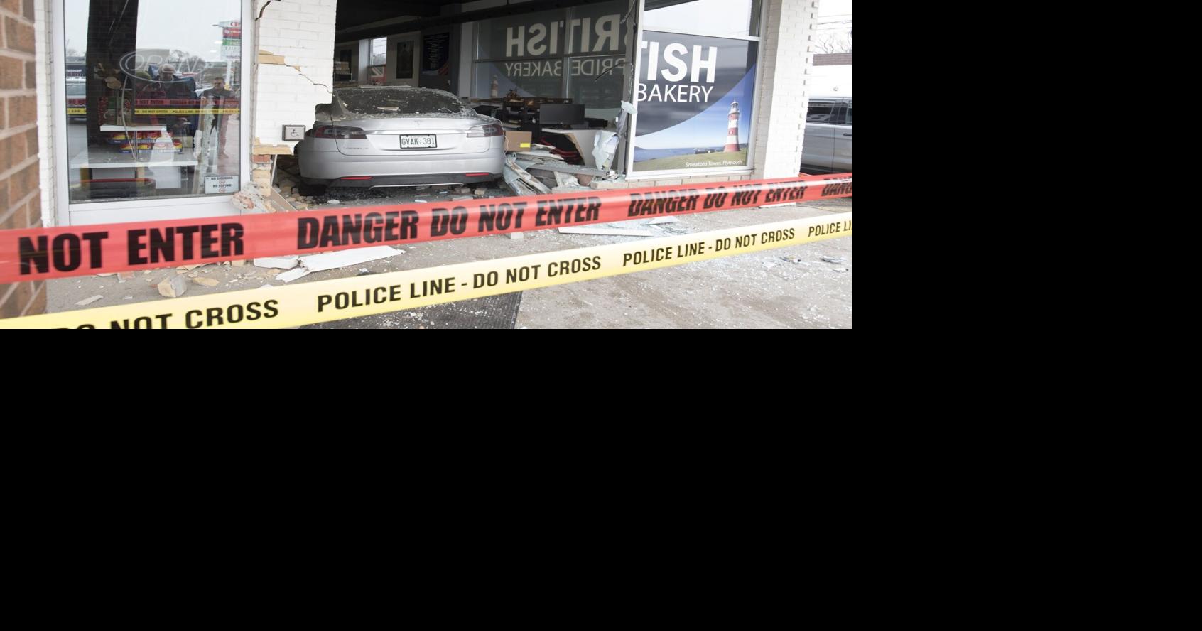 'Devastating accident' Car crashes through bakery at Burlington plaza, leaving 2 injured