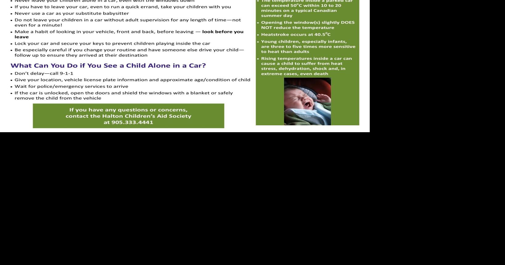 Do not leave kids in the car alone: Children's Aid Society of Halton