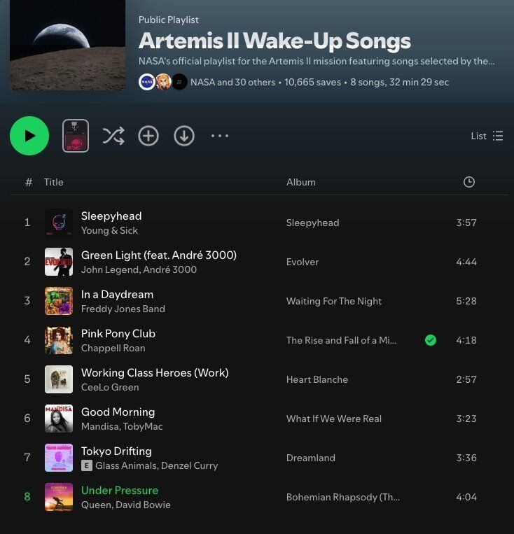Artemis II Spotify Playlist: NASA Moon Mission Wakeup Songs