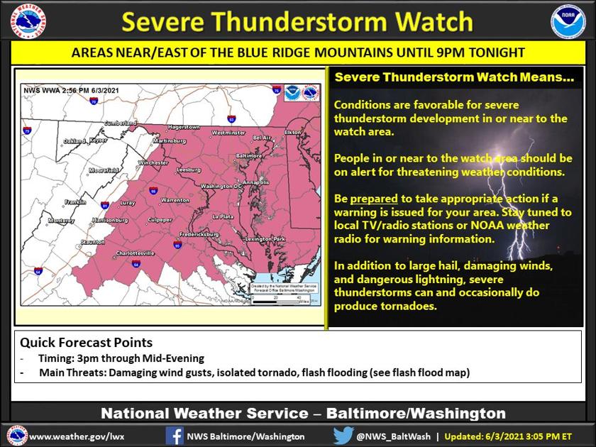 Severe Thunderstorm Watch Issued Through This Evening Headlines Insidenova Com