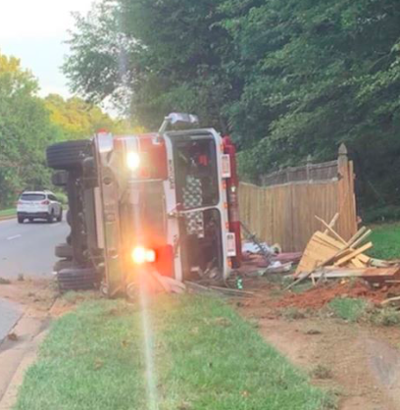 Four firefighters suffer minor injuries when firetruck flips in