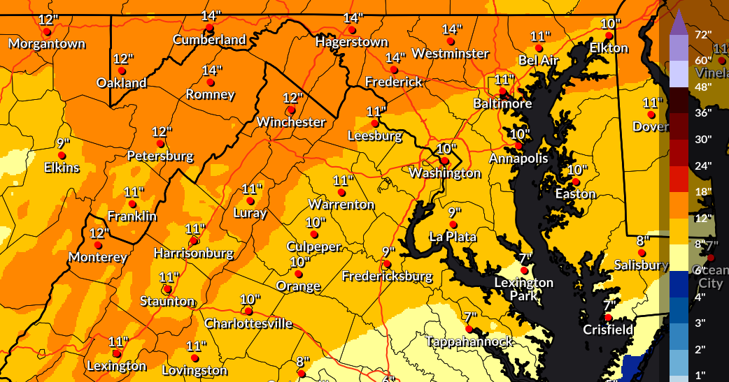Winter storm warning issued for Northern Virginia; up to 14 inches of snow, sleet possible
